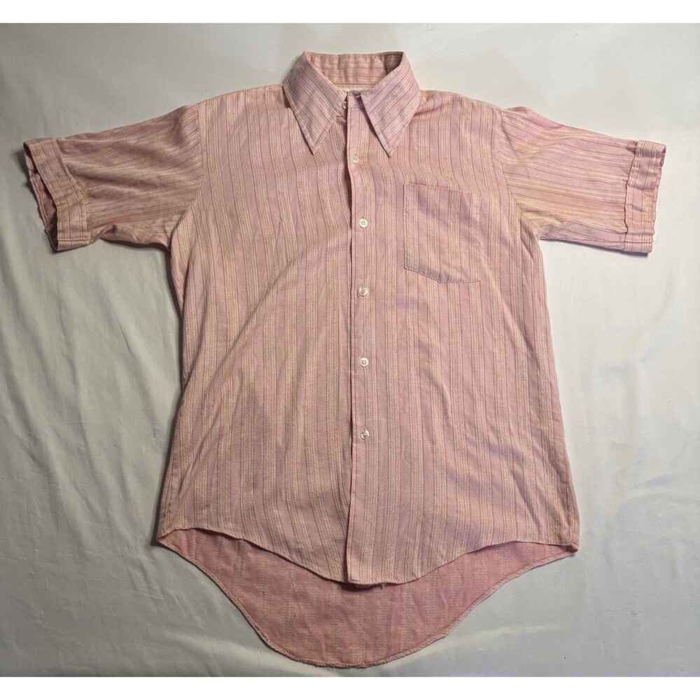 Vintage Marlboro Pink Striped Short Sleeve Button Down Shirt M Permanent Press